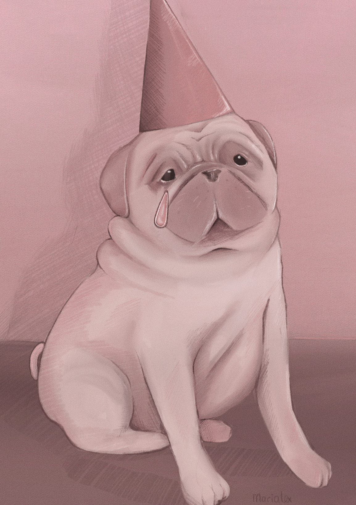 Ilustracion digital con procreate de perro pug