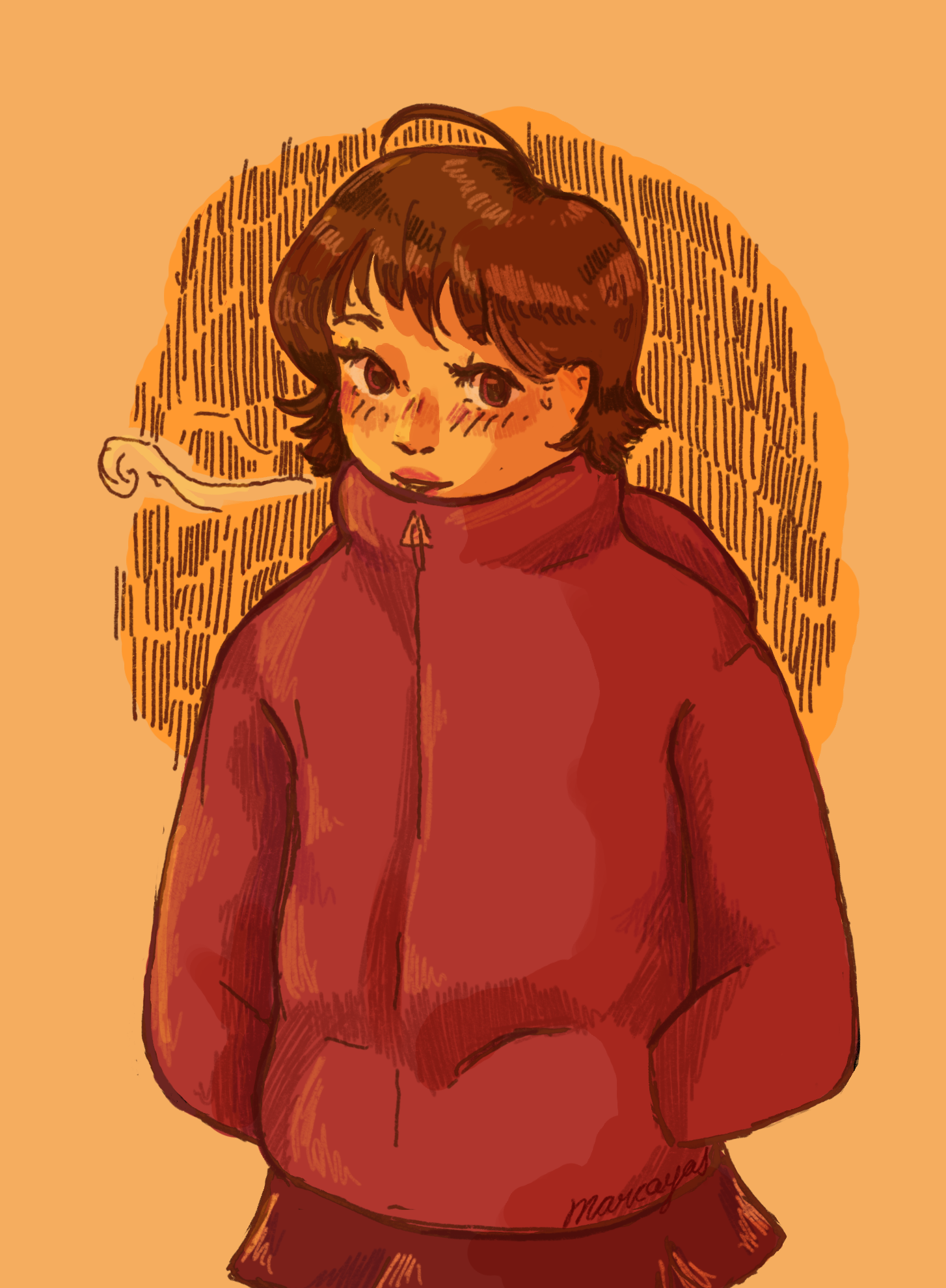 dibujo de chica con chaqueta de invierno