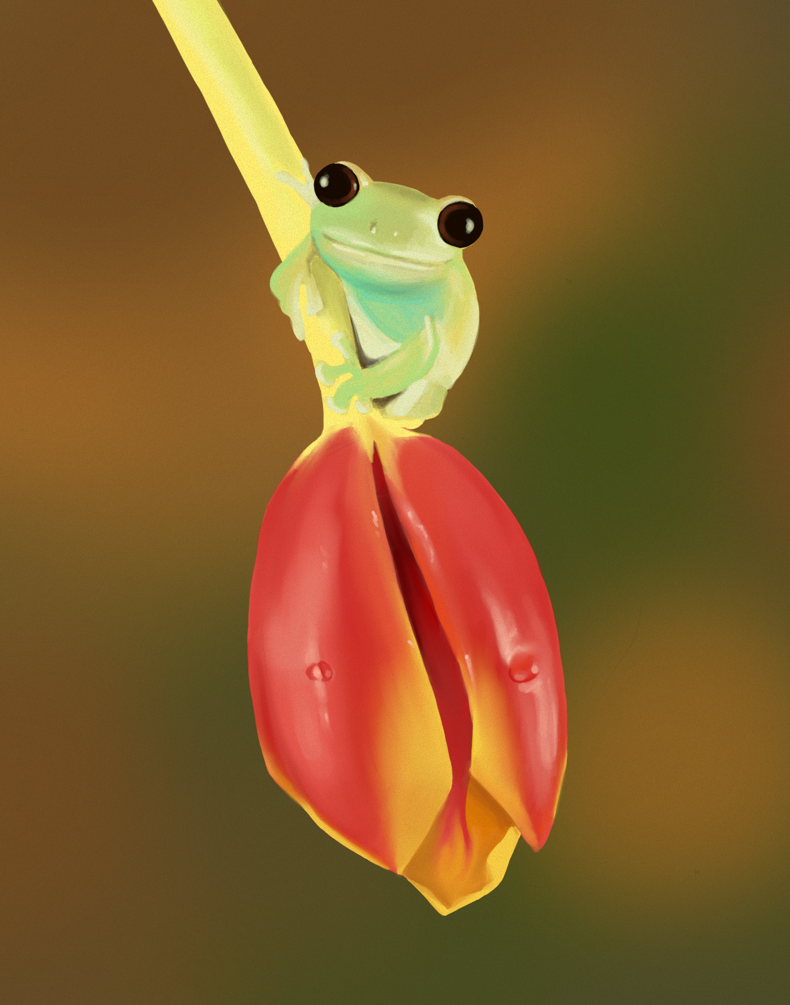 Dibujo realista de rana en la naturaleza